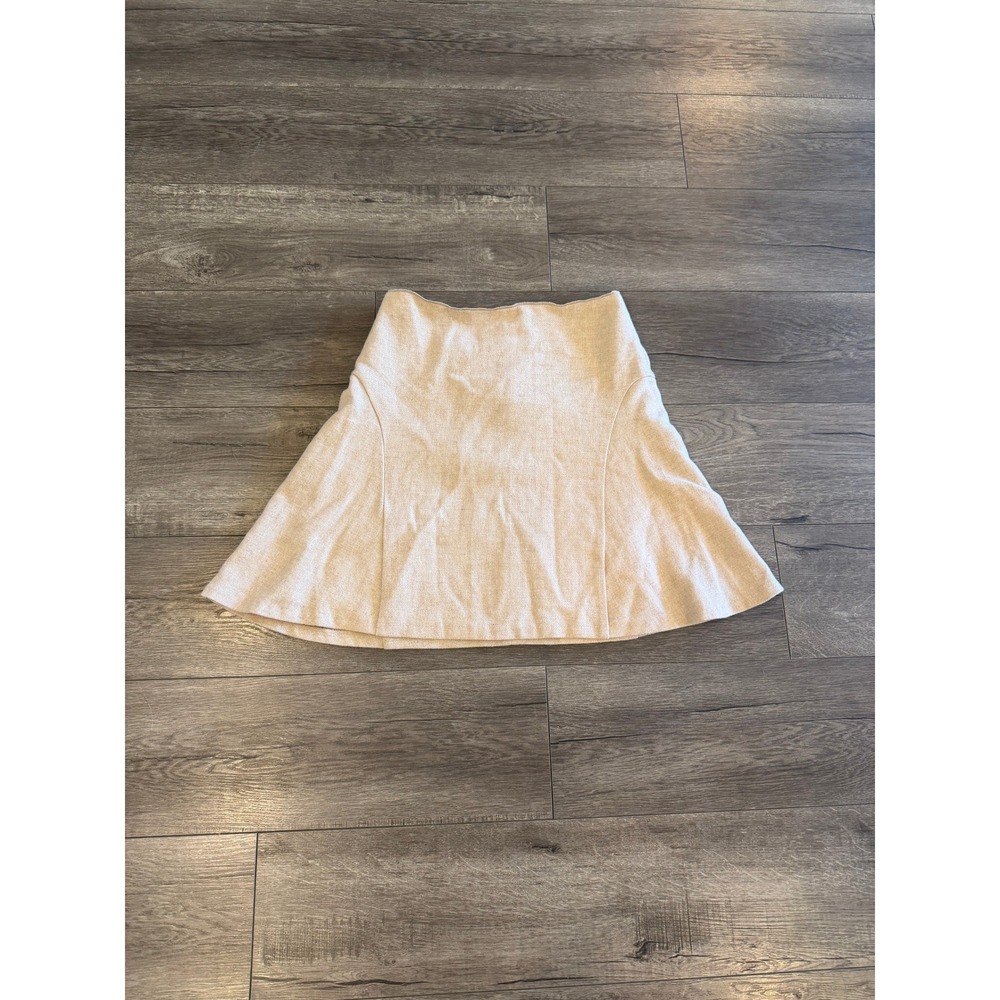 Massimo Dutti Wool Alpaca Blend Herringbone A-Line Mini Skirt Beige Womens 4